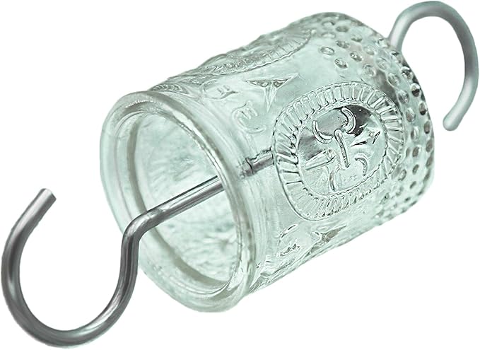 4OZ Vintage Glass Ant Moat for Hummingbird Feeder 4 OZ Large Capacity Stainless Steel Hooks (Clear)