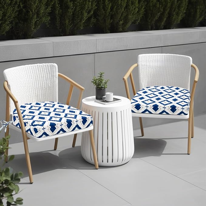 idee-home Outdoor Chair Cushions Set of 2, Thick 17" x 17" x 3" Outdoor Seat Cushions Patio Furniture Waterproof with Ties, Dining Pads