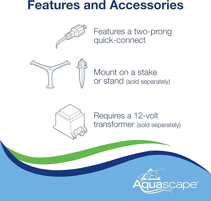 Aquascape Wide-Angle Underwater LED Light, 8-Watt, Smart Control Compatible, Expansive 90° Beam, Rock Wall Mountable, 84077