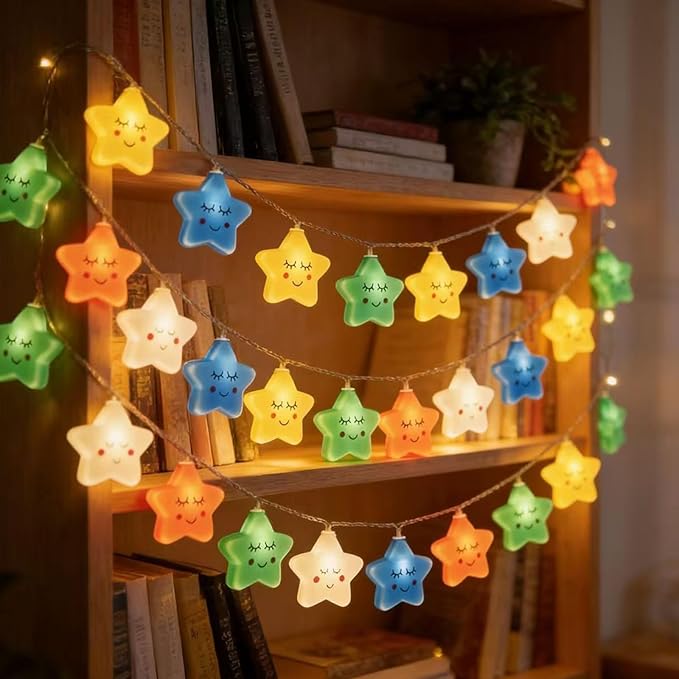 Star Cloud Rainbow Fairy Lights 9.8FT 20 LED Lights ，Warm White Fairy String Lights for Holiday Party Bedroom Wedding Garden Decoration (Colored Stars, 9.8FT)