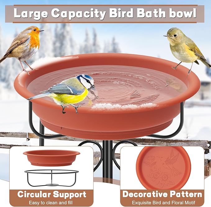 Heated Bird Baths for Outdoors,Large Capacity 100W Thermostat Control Heated Birdbath with 5-Prong Metal Base Water Heated Bird Bath Bowl for Outside Winter Garden Patio Yard Lawn(Brown)
