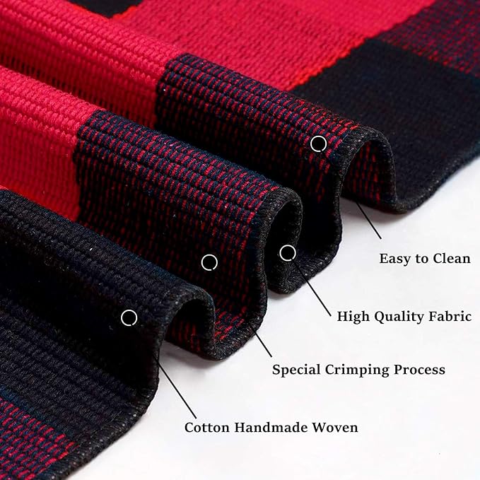 IOHOUZE Christmas Buffalo Plaid Rug 3x5 Ft Outdoor Indoor Doormat Red Black Check Washable Area Rug Woven Cotton Checkered Front Porch Mat Christmas Decor for Front Door Entryway Living Room