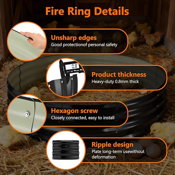 60 Inch Large Round Fire Ring Pit, Outdoor Bonfire Rings for Wood Burning, Galvanized Steel Fire Pit Portable for Backyard, Camping, Patio, Beach (5×5×1 FT, Black)