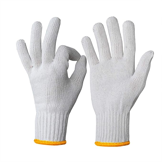 Evridwear Cotton Polyester String Knit Shell Safety Protection Work Gloves for Painter Mechanic Industrial Warehouse Gardening Construction Men One Case (12 PairsX20) With no dots, L Size