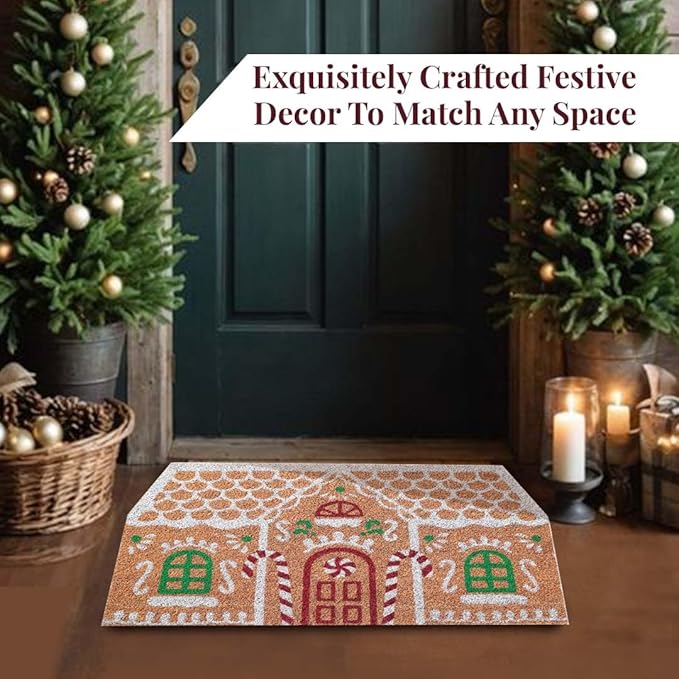 Folkulture Christmas Door Mat Outdoor, Eco Friendly Christmas Door Mats for Front Door, 28 X 16 Inch Welcome Matt or Doormat for Home Entrance, Durable & Anti Slip Coir Door Mats (Gingerbread House)