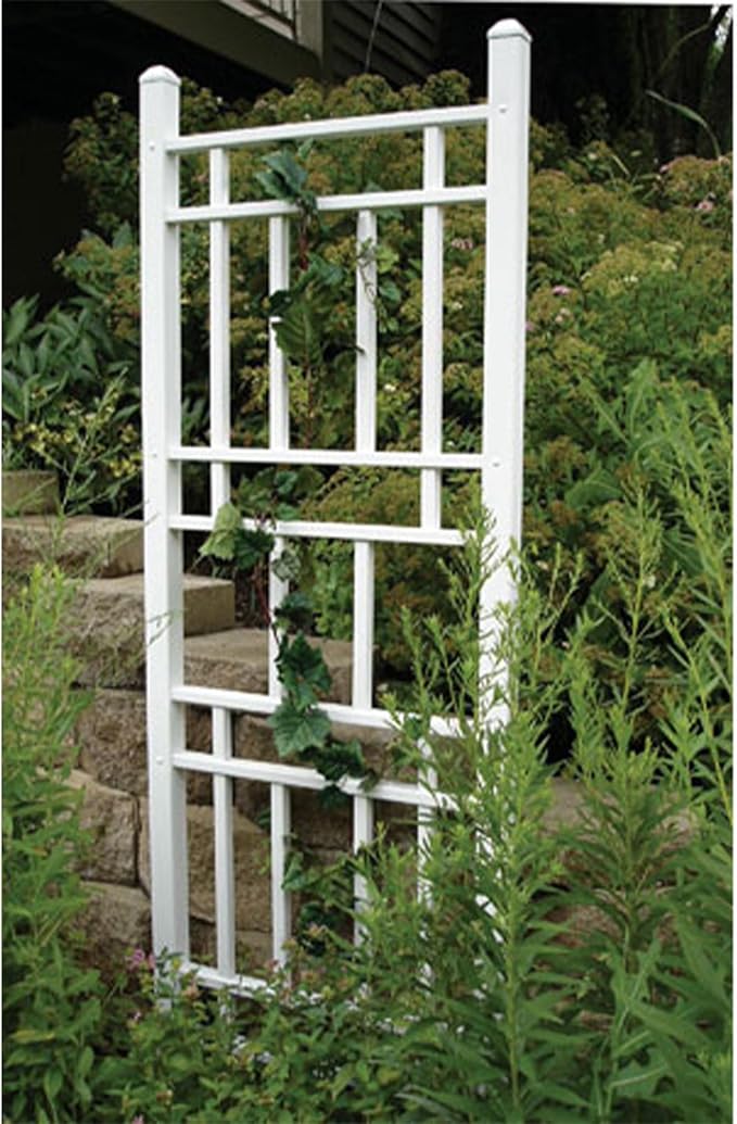 Dura-Trel Wellington 28 by 75 Inch Indoor Outdoor Garden Trellis w/Ground Anchors, Plant Support for Vines, Climbing Plants, & Vegetables, White