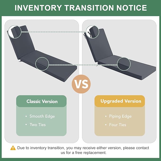 Chaise Lounge Cushions Outdoor Set of 2 - Waterproof and Fade Resistant Sun Lounger Replacement Cushions - Patio Lounger Pads with Removable Cover for Pool, Deck, 80 x 26 x 3 Inch, Dark Grey
