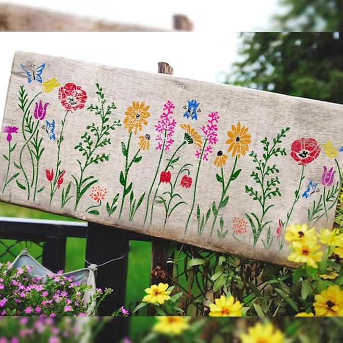 DLY LIFESTYLE Large Wildflower Stencil for Painting (17x12 Inches) - Stencils for Crafts Reusable for Canvas, Fences, Fabric, Furniture - DIY Wall Stencils for Painting Large Pattern