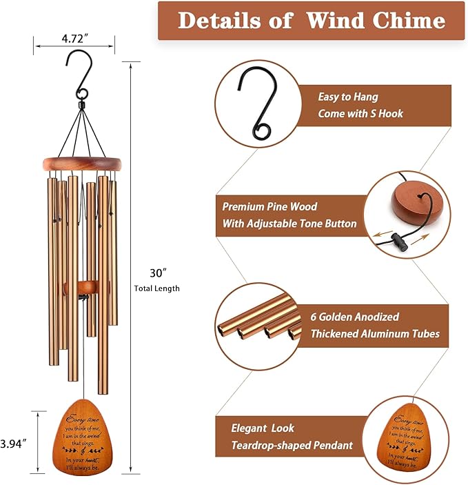Memorial Gifts, Sympathy Wind Chimes Memorial Wind Chimes for Loss of Loved One Prime, Sympathy Gift, Bereavement/Remembrance Gifts in Memory of Loved One Mother Father, 30" Wooden