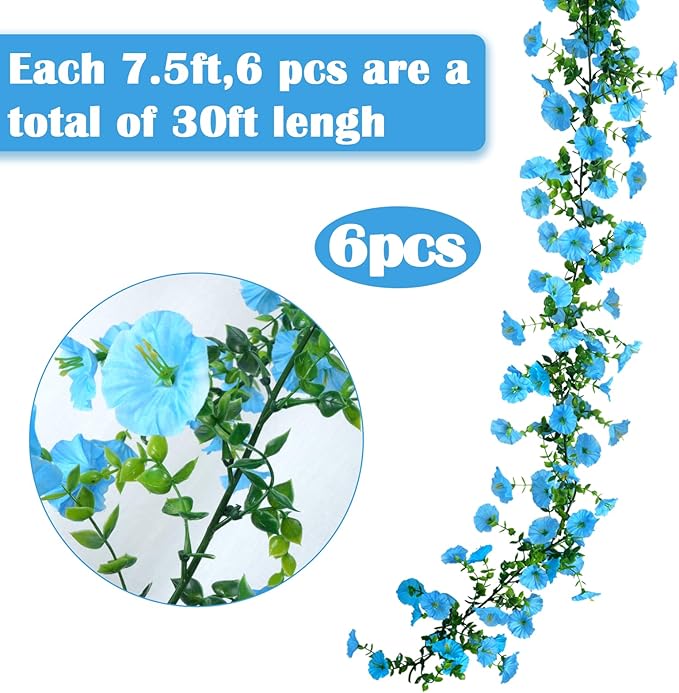 GTIDEA 6Pcs Fake Vines 36Ft Floral Garland Artificial Hanging Morning Glory Flowers Spring Garland Purple for Outdoors Wall Fence Indoor Arch Wedding Décor