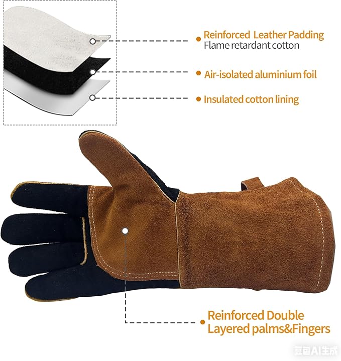 Leather MIG Welding Gloves with Reinforced Palm, Kevlar Stitching, Heat Fire Resistant for Welding/Grilling/BBQ