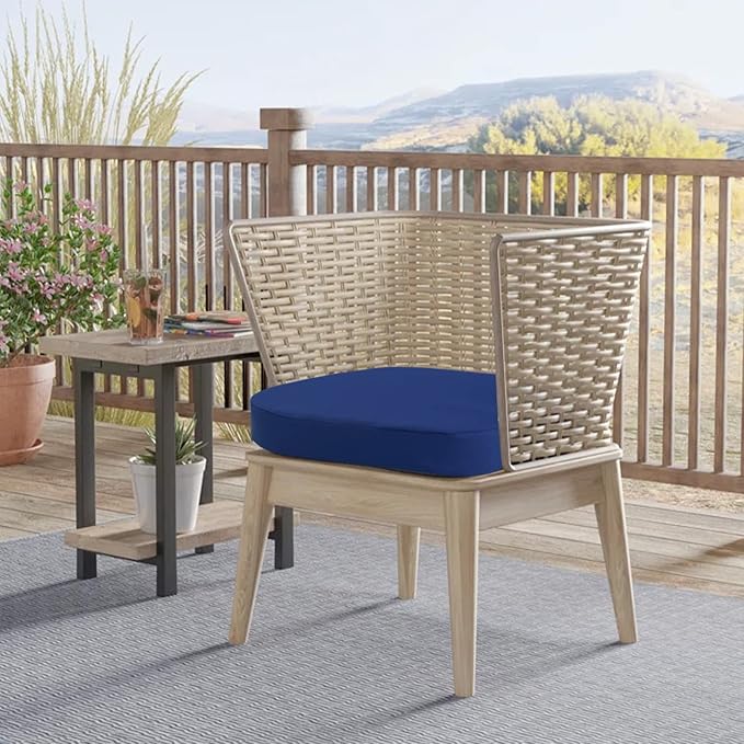 idee-home Outdoor Chair Cushions Set of 2, 17" x 17" x 2" Thick D-Shaped Patio Furniture Outdoor Seat Cushions Waterproof with Ties, Dining Pads