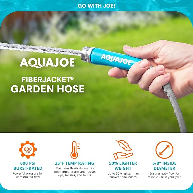 Aqua Joe AJFJH25-58-PRX XTREME FIBERJACKET Flexible, Kink-Resistant Garden Hose, 600 PSI Max, 5/8-Inch Diameter, 25 Feet