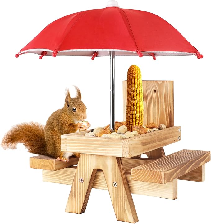 Squirrel Picnic Table Feeder Replacement Mini Umbrella for Outside (Bright-Red)