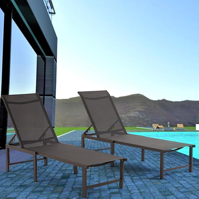 Outdoor Pool Lounge Chairs, Patio Aluminum Chaise Lounge, Five-Position Recliner Loungers for Poolside Yard Balcony Deck Beach (Grey, 4 pc)