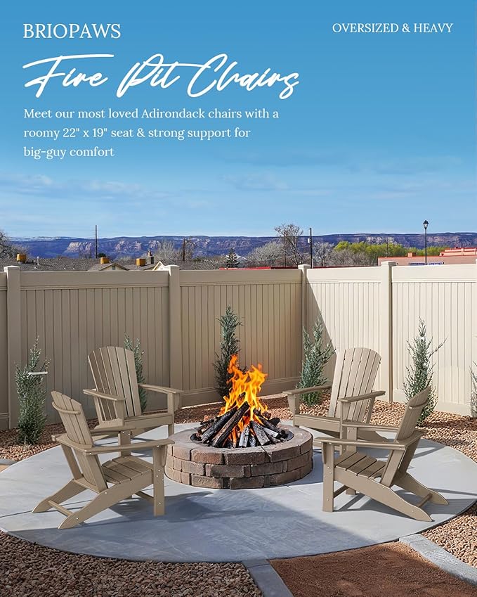 BRIOPAWS Adirondack-Chairs-Set of 2 | Wood Grain | Fire Pit Chair | Oversized | HDPE Plastic | Weather Resistant | for Deck Outdoor Poolside Campfire