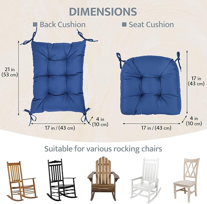 mudilun Rocking Chair Cushion Non-Slip Tufted Indoor/Outdoor Rocking Chair Cushions 80% Water Proof with Straps for Living Room Baby Room Garden High Back Rocking Chair Pads