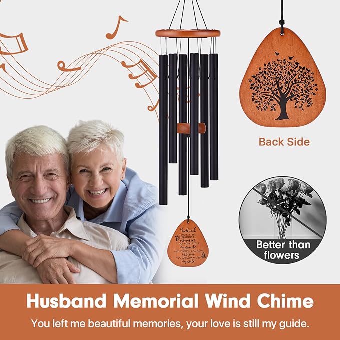 Memorial Gifts for Loss of Husband, 32" Wind Chimes for Loss of Husband Sympathy Gift, Grief/Bereavement Gifts for Loss of Husband, Windchimes in Memory of Husband