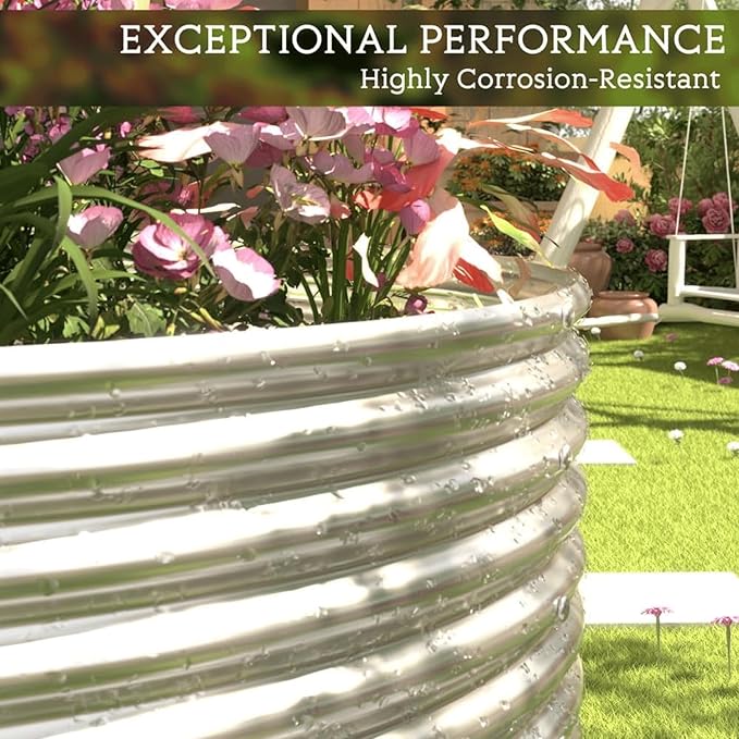 2 Pack Tall 8x4FT Corrugated Galvanized Steel Raised Garden Bed Outdoor, Oval Raised Beds for Gardening, Metal Above Ground Garden Bed for Vegetables and Flowers