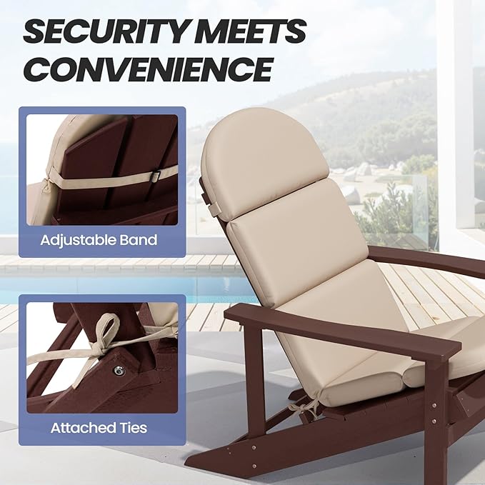 Crestlive 50x19.6 Inch Adirondack Chair Cushion Set of 2, Waterproof, Fade Resistant, High Back Outdoor Rocking Chair Cushion for Patio, Beige