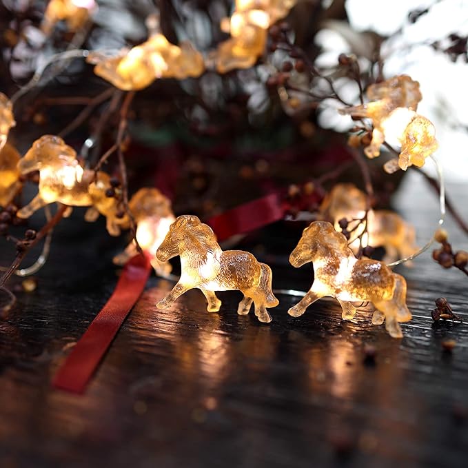 Outdoor Solar Lights Garden Light Cute Decorative Fairy Solar String Light Waterproof Horse Gifts for Women Novelty Pony Lights 40LEDs 14ft Xmas Yard Patio Window Balcony Thanksgiving Decor