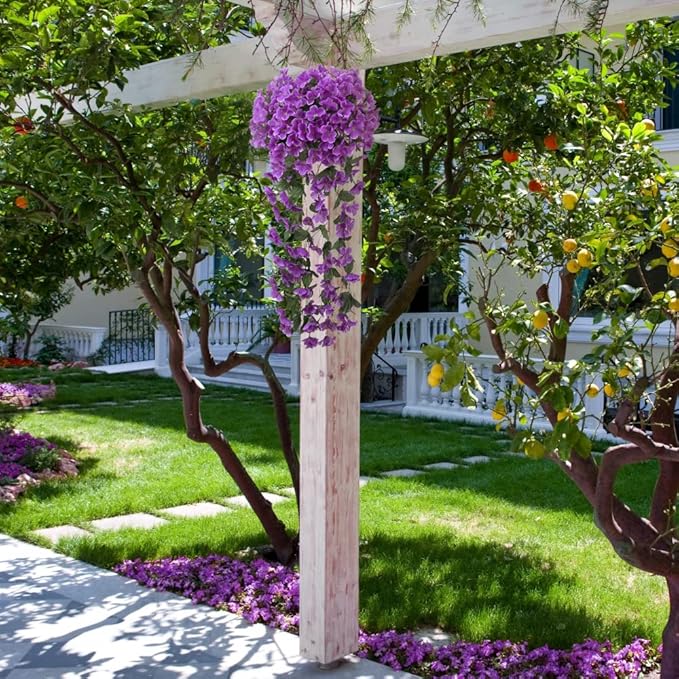 Ouddy Decor 4 Pcs Artificial Hanging Flowers Fake Hanging Plants Violet Flowers Vine Garland for Home Indoor Outdoor Garden Patio Yard Room Porch Wedding Decoration, Purple