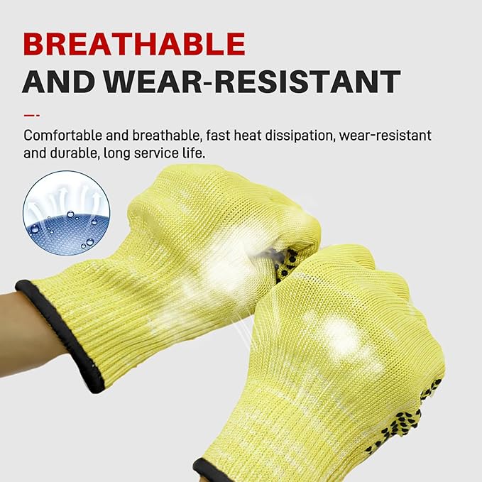 Heat Cut Resistant Gloves,Aramid Oven Gloves with Fingers,Heat Resistant Up to 550°F, silicone beads Thick Knit Design,Machine Washable - Grill Mitts for Men & Women(silicone beads, Large)
