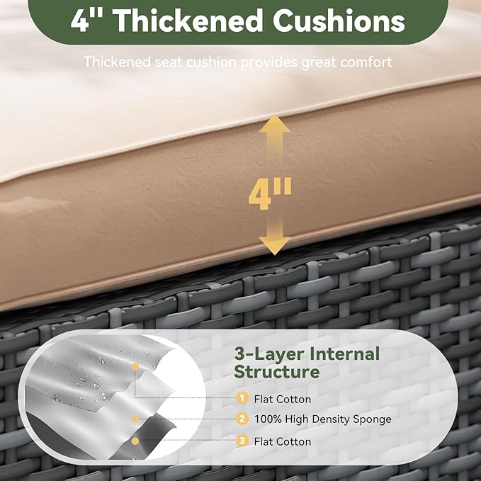 Aoxun Replacement Cushions for Outdoor Furniture, 14-Piece Outdoor Cushions for Patio Furniture, Deep Seat, Waterproof & Fade Resistant Couch Cushion for 6-Seat Patio Conversation Sets, Beige