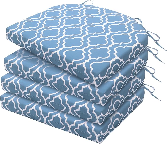 HARBOREST Outdoor Chair Cushions Set of 4, Water Resistant Patio Chair Cushions with Ties, Outdoor Seat Cushions for Patio Furniture, 17"x16"x2", Blue Geometry