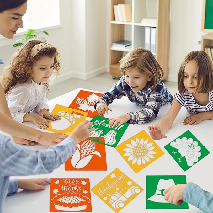 36pcs Thanksgiving Drawing Stencils for Kids 8 Inch Sidewalk Chalk Stencils Painting Large Washable Reusable Autumn Themed Primary Shape Template for Kids Toddlers Preschool