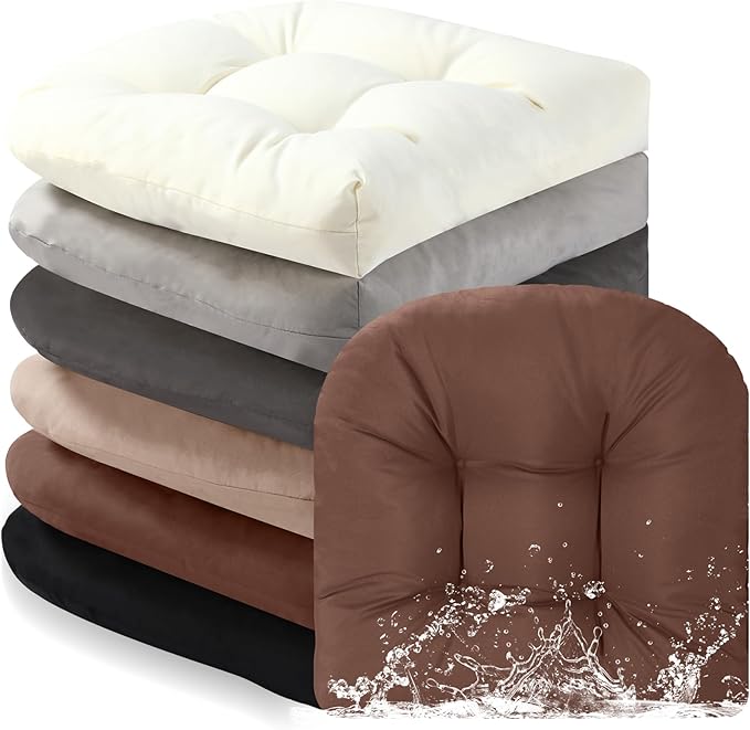 Thyle Outdoor Chair Cushions Set of 6 Waterproof Sun Protection Square Tufted Overstuffed Patio Furniture Seat Cushion for Patio Furniture Dining Indoor 19" x 19"(Neutral)
