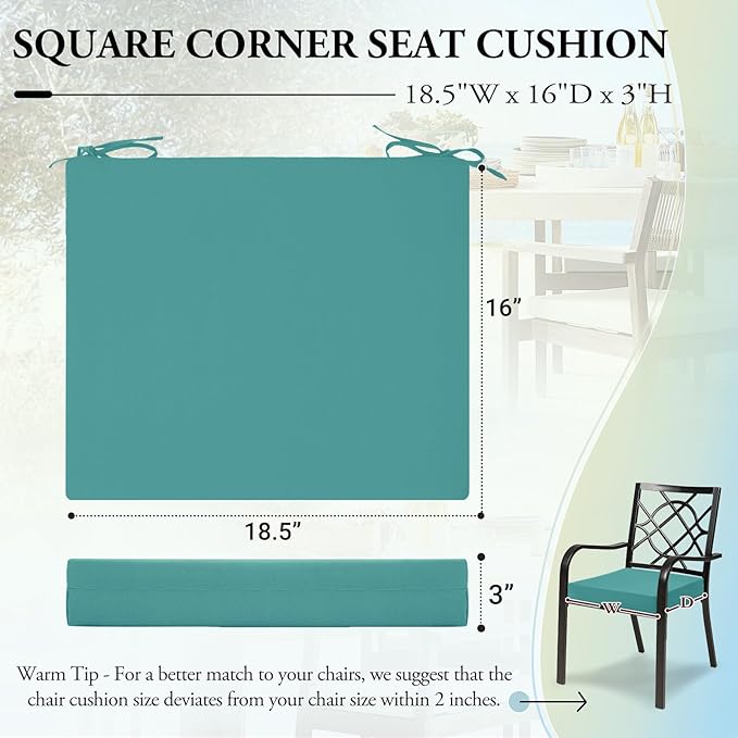 Wellsin Outdoor Chair Cushions for Patio Furniture - Outdoor Cushions for Chairs - Water Resistant Patio Chair Cushions Set of 4, 18.5"X16"X3", Teal