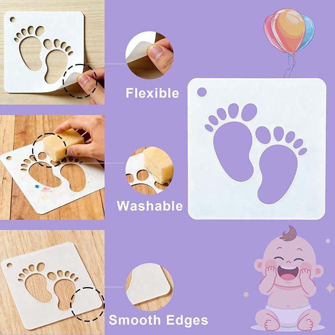 56 Pcs Baby Shower Stencils, 3x3in Reusable Small Onesie Stencils Bodysuit Bib Shirts Cakes Stencil, Cute Baby Stencil Onesies Templates for Painting on Wood Wall Fabrics DIY Home Decors Arts Crafts