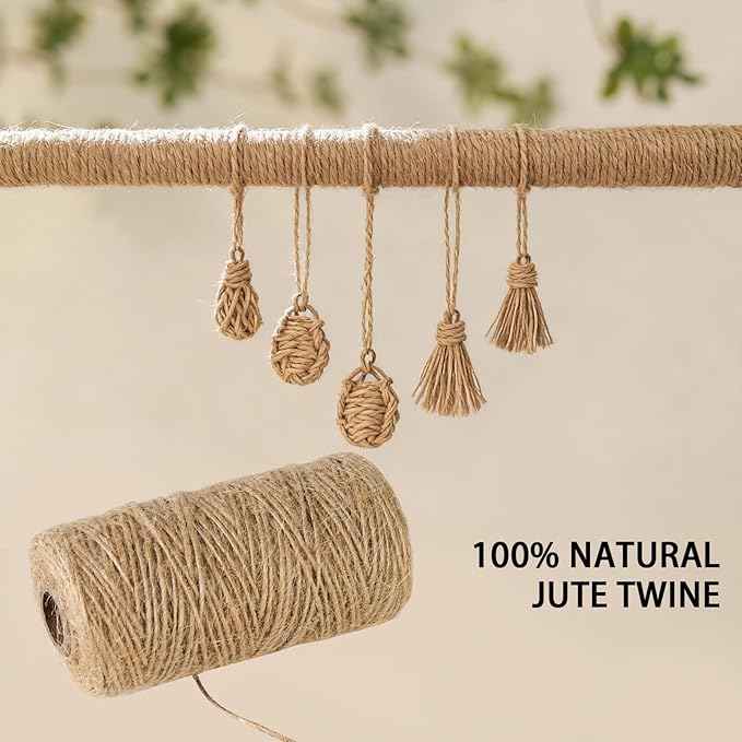1mm 328 Feet Natural Jute Twine, for Crafts Gift, Craft Projects, Wrapping, Bundling, Packing, Holiday Packaging Twine, Gardening and More, Jute Rope to Use Around The House and Garden