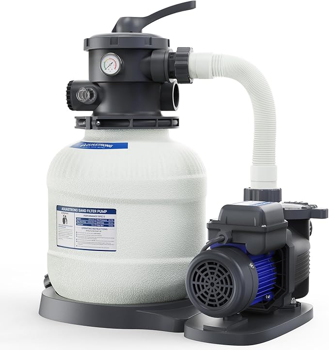 AQUASTRONG Sand Filter Pump for Above Ground Pool, Pool Pumps Above Ground,Pool Sand Filter with 6-Way Valve,Improved Circulation and Filtration, 12in, 3/4 HP 3800 GPH with Timer