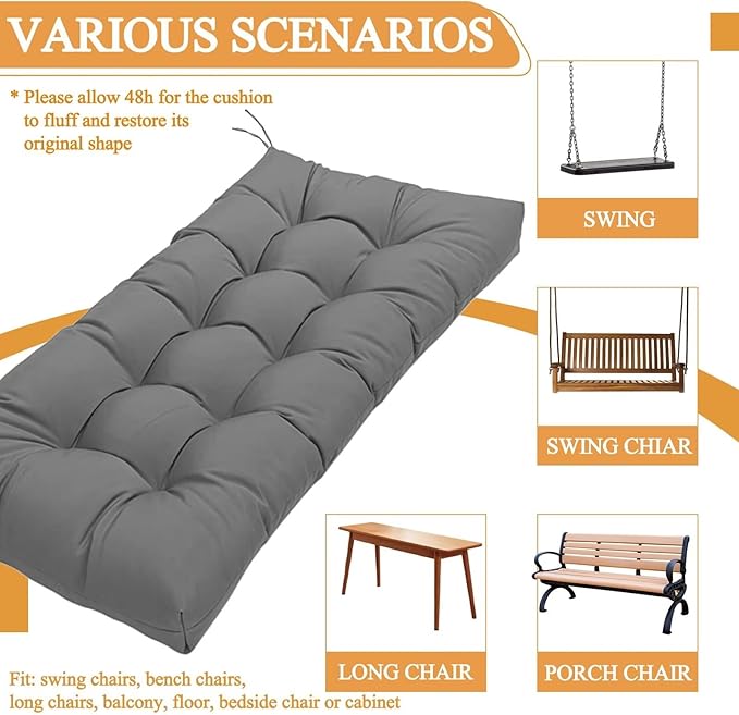 MTMR Water-Repellent Tufted Outdoor Bench Cushion-44X19 Inch Porch Swing Cushion with High Elasticity PP Cotton and Durable Ties, Thick Patio Bench Cushion for Outdoor Furniture, Indoor Window Cushion