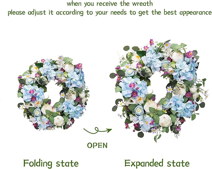 Honnesserry Spring Wreath for Front Door, Large Door Wreath for Home Decoration, 24IN Farmhouse Summer Eucalyptus Wreaths for Decor