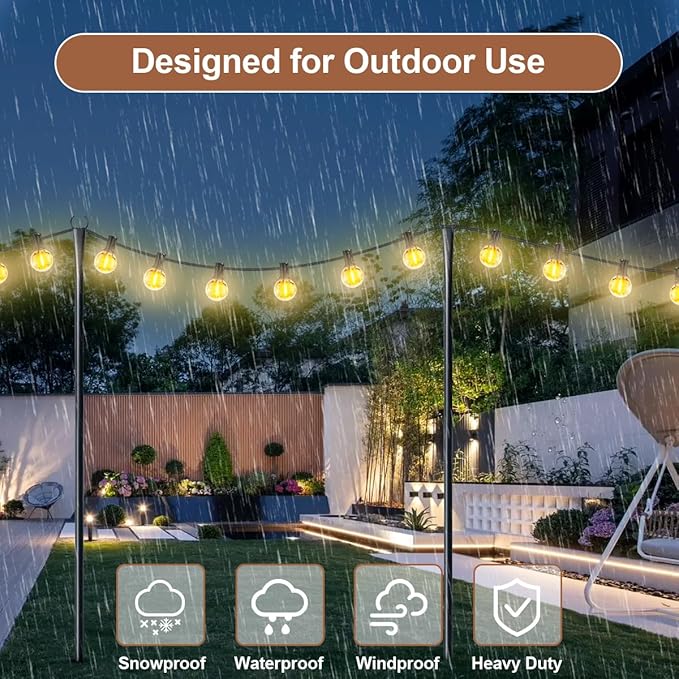4 Pack Heavy-Duty String Light Poles for Outside with Fork, Adjustable Lighting Hanging Post Accessories for Patio Furniture Set Patio Decor Outdoor Decor Backyard Yard Pergola Garden Decorations