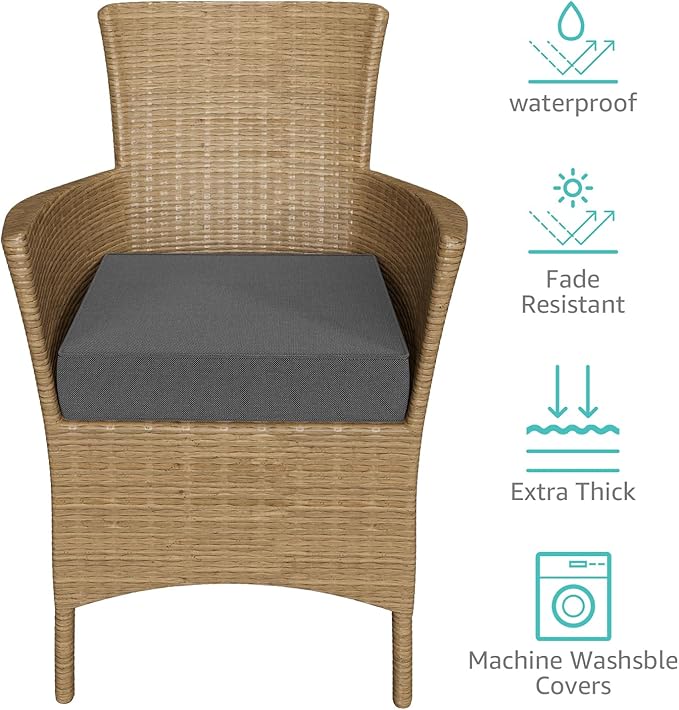 YENING 22x22 Memory Foam Outdoor Chair Cushions Waterproof 4 Inch Extra Thick Patio Seat Pads for Furniture Grey Set of 2