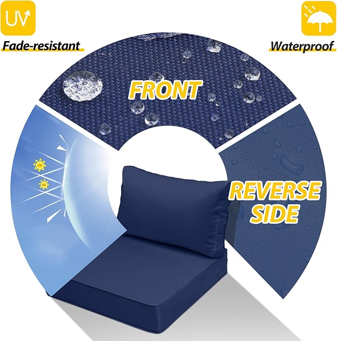 AAAAAcessories Outdoor Seat Cushions for Chairs, Fade-Resistant, Waterproof Patio Furniture Replacement Cushions, 23" x 23" x 5" + 23" x 13.5", Navy Blue