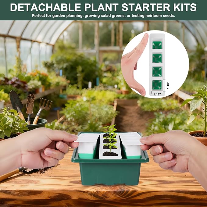 Sondiko Silicone Seed Starter Tray, 48-Cell Reusable Seed Starter Kit, Seedling Starter Trays with Humidity Dome, Mini Greenhouse Germination Kit, Perfect for Gardeners