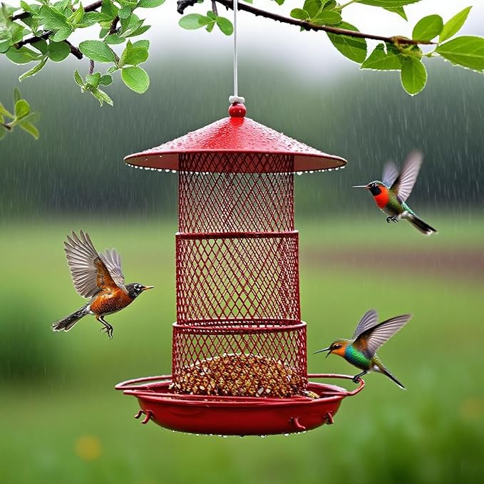 Bird Feeders for Outdoors Hanging, Durable Metal Birds Feeder with 4.5LB Large Capacity, Red Winter Bird Feeders,Sturdy & Weatherproof, Easy to Clean & Refill, Great for Attracting Cardinal,Blue Jay