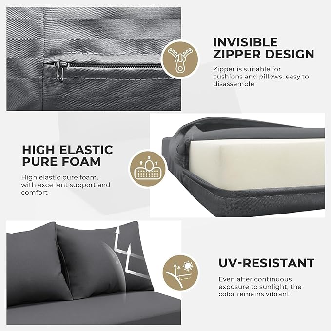 Outdoor Loveseat Cushion Set 46 x 24 inch Waterproof Oxford UV Resistant and Fade Resistant Patio Furniture Cushion, Deep Seat Cushions for Patio Couch, Bench and Swing Chair, Gray