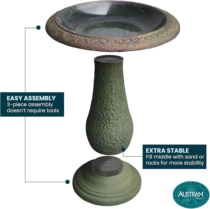 Pedestal Birdbath with Solar Fountain, Resin Stone Composite Outdoor Garden Decor, Standing Bird Bath for Outside Patio Yard, 23-Inch Tall, Garden Fountain, Resin Bird Baths, Hummingbird Bowl