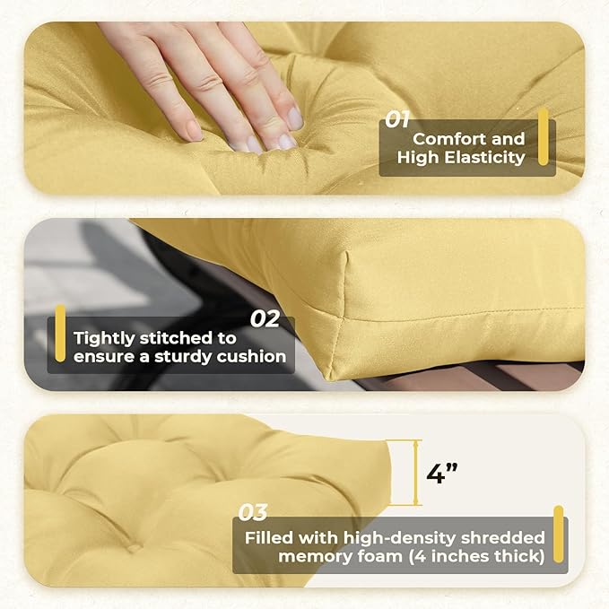 All Weather Wicker Chair Cushions of 3 Pieces, Waterproof Outdoor Wicker Chair Cushion for Patio Furniture Loveseat Settee Bench, 1 Loveseat and 2 U-Shaped Thickened Cushions, Khaki