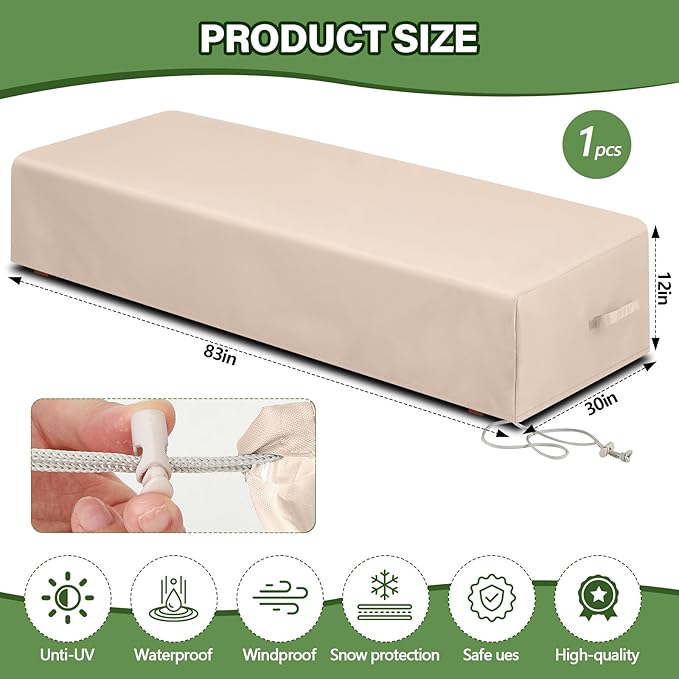 2 Pcs Patio Chaise Lounge Cover Waterproof Outdoor Lounge Chair Cover 30" D x 83" W x 12" H UV Resistant with Handle Strap for Furniture Protection (Tan)