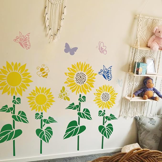 Large Sunflower Flower Stencils for Painting Garden Fence - Sunflower Floral Stencil Templates for Wood Furniture, Wall Mural