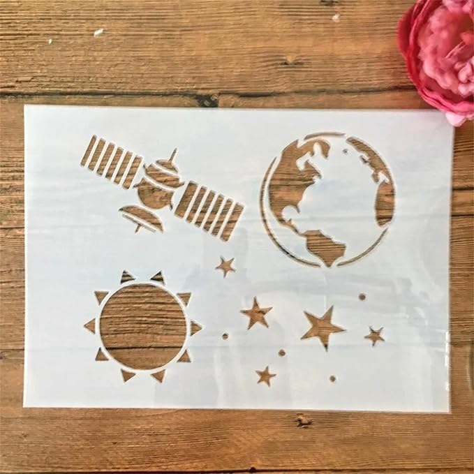 TIAMECH A4 Reusable Satellite Aerospace Stencil for Painting - Earth Planet Layering Template, DIY Wall Art, Wood Furniture, Scrapbook & Crafts (8.3x11.7inch)
