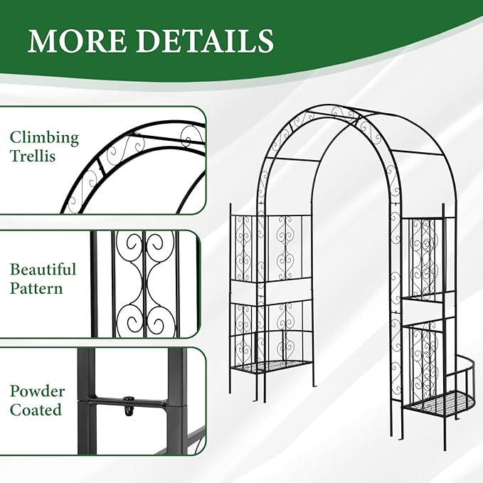 VINGLI Garden Arbor Arch, Wedding Arch Archway for Ceremony Party, Durable Steel Trellis for Plant Climbing, Christmas Decorations Pergola for Backyard, Lawn, Patio, Yard (with Planter Box)