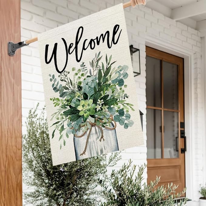 CROWNED BEAUTY Spring House Flag 28x40 Inch Double Sided Floral Mason Jar Large Burlap for Outside Welcome Holiday Yard Party Decoration CF870-40